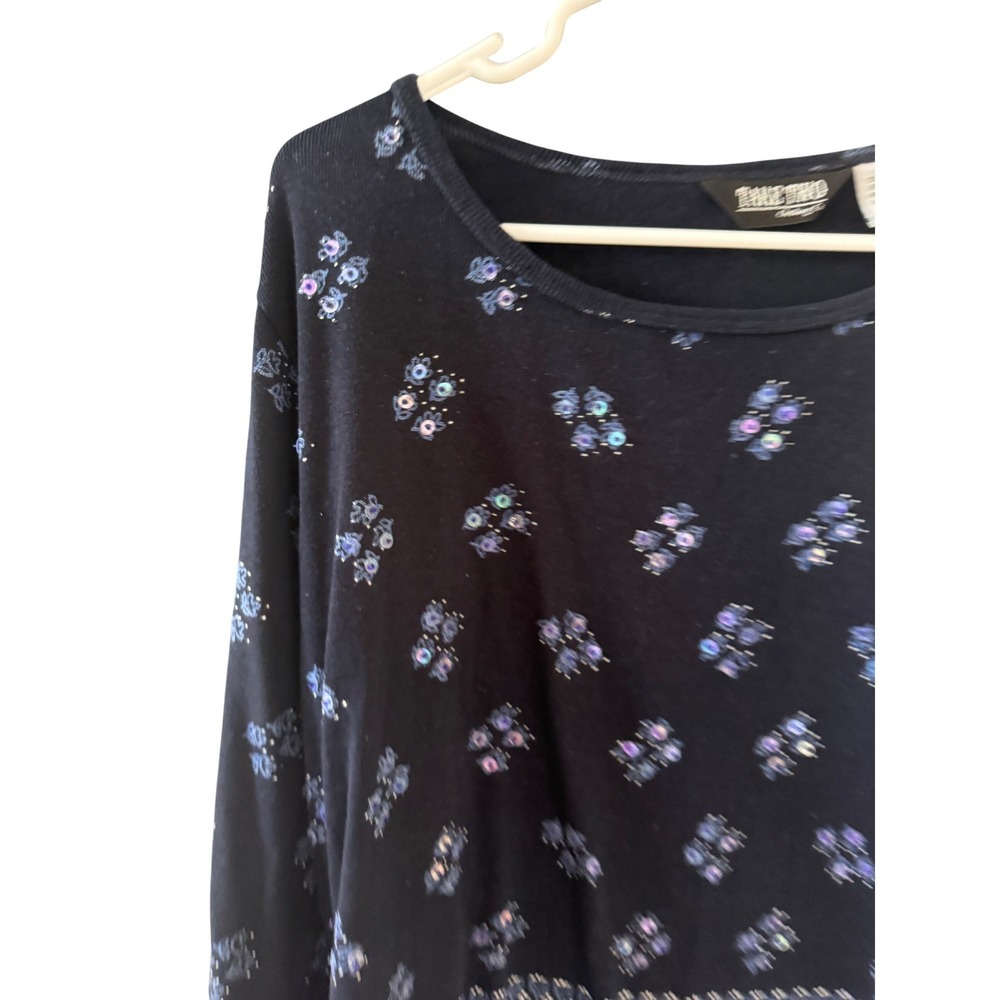 Take Two Vintage Y2k Navy Blue Sequin Floral Whimsigoth Top XL Womens